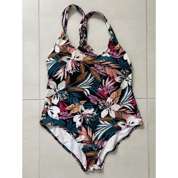 Kona Sol Swim One Piece Swimsuit Floral Criss Cross Back Swimwear - Picture 1 of 8